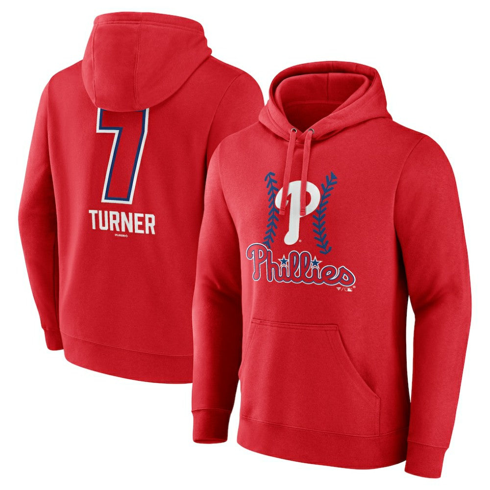 Trea Turner Philadelphia Phillies Fastball Player Name & Number Pullover Hoodie - Red Hoodies