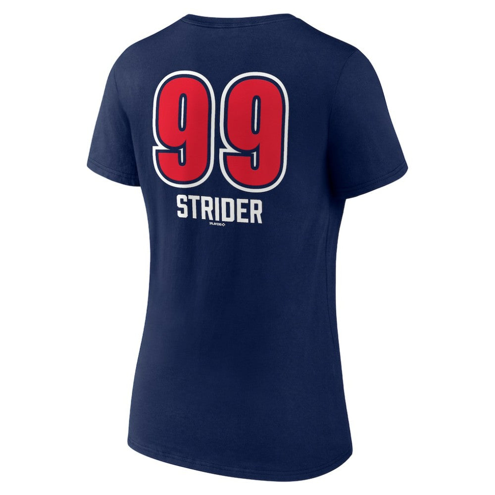 Spencer Strider Atlanta Braves Women's Fastball Player Name & Number V-Neck T-Shirt - Navy T-shirts