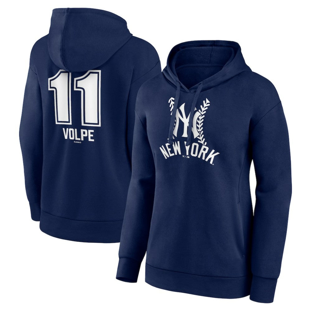 Anthony Volpe New York Yankees Women's Fastball Player Name & Number Pullover Hoodie - Navy Hoodies