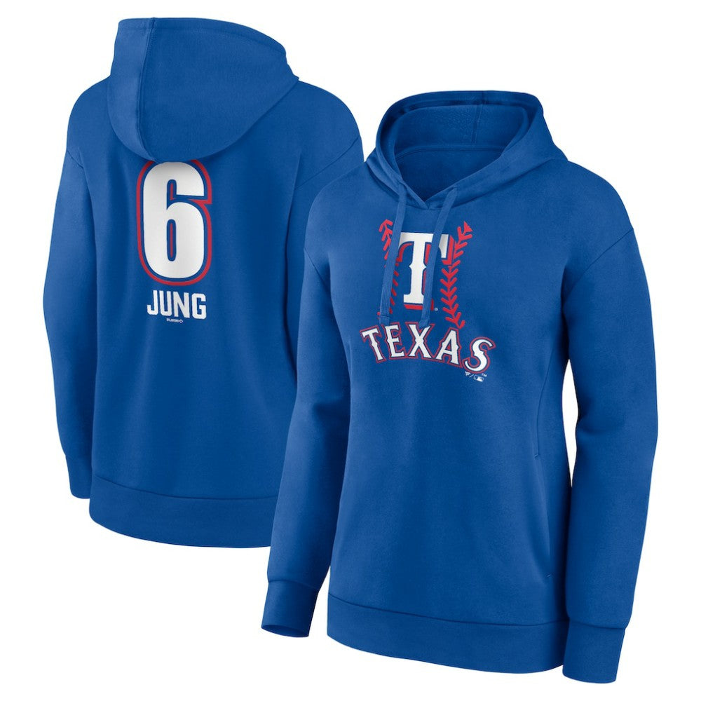Josh Jung Texas Rangers Women's Fastball Player Name & Number Pullover Hoodie - Royal Hoodies