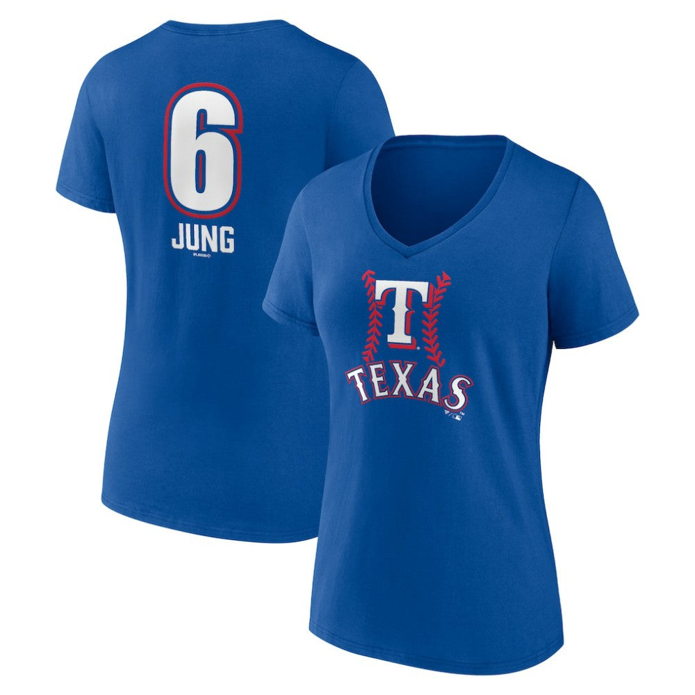 Josh Jung Texas Rangers Women's Fastball Player Name & Number V-Neck T-Shirt - Royal T-shirts