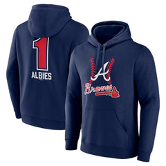 Ozzie Albies Atlanta Braves Fastball Player Name & Number Pullover Hoodie - Navy Hoodies
