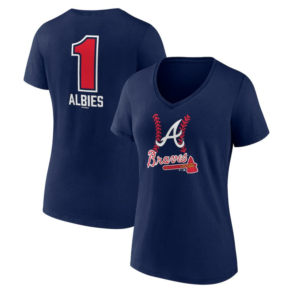 Ozzie Albies Atlanta Braves Women's Fastball Player Name & Number V-Neck T-Shirt - Navy T-shirts
