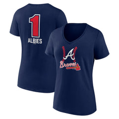Ozzie Albies Atlanta Braves Women's Fastball Player Name & Number V-Neck T-Shirt - Navy T-shirts