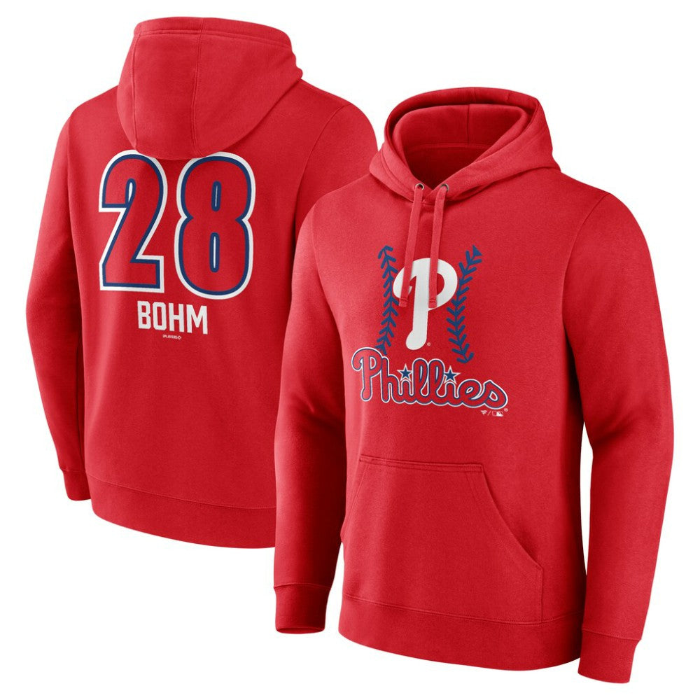Alec Bohm Philadelphia Phillies Fastball Player Name & Number Pullover Hoodie - Red Hoodies