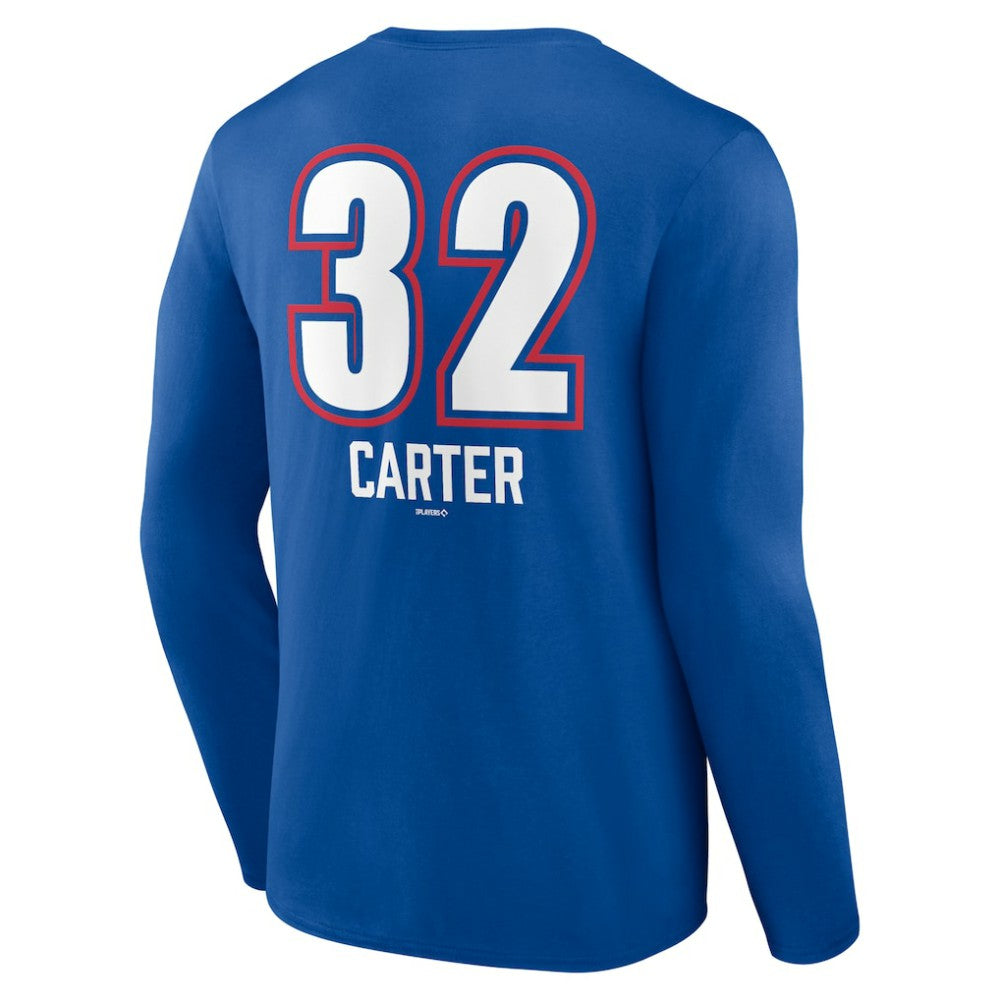 Evan Carter Texas Rangers Fastball Player Name & Number Long Sleeve T-Shirt - Royal T-shirts