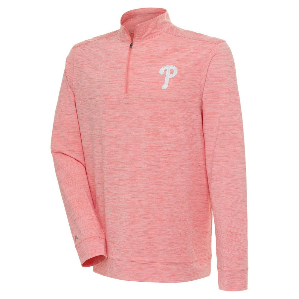 Philadelphia Phillies Antigua Bright Quarter-Zip Pullover Top - Coral Pullover