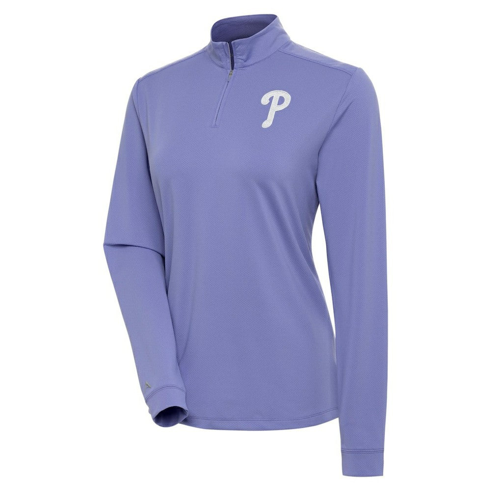 Philadelphia Phillies Antigua Women's Finish Quarter-Zip Pullover Top - Purple Pullover