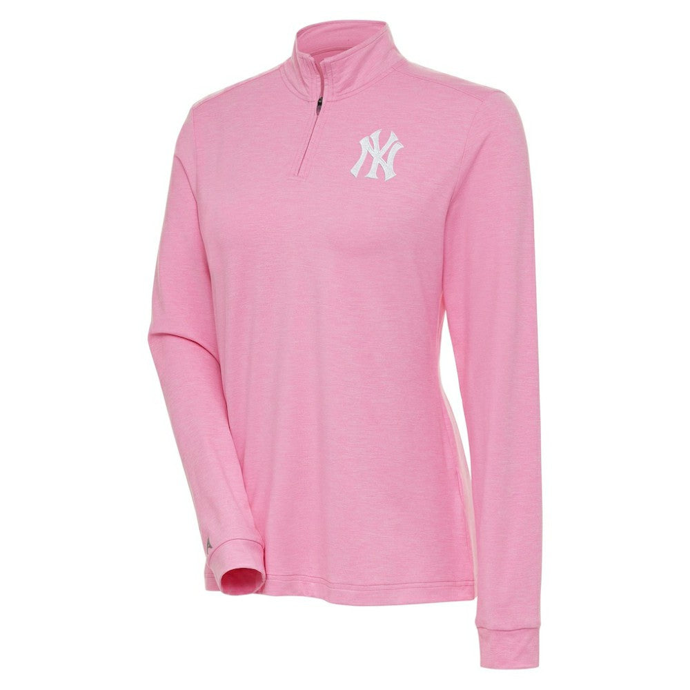New York Yankees Antigua Women's Mentor Quarter-Zip Pullover Top - Pink Pullover