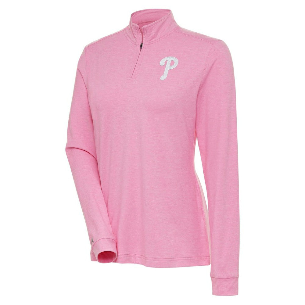 Philadelphia Phillies Antigua Women's Mentor Quarter-Zip Pullover Top - Pink Pullover