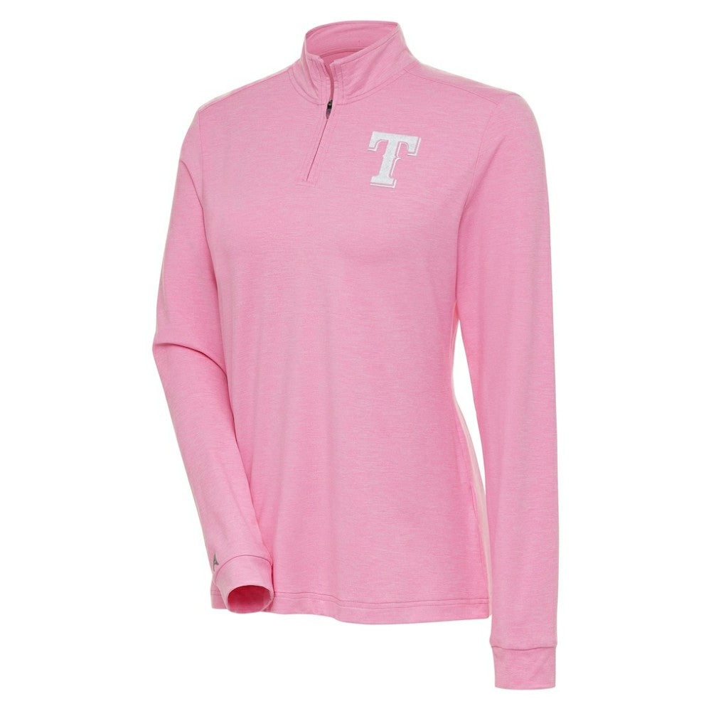 Texas Rangers Antigua Women's Mentor Quarter-Zip Pullover Top - Pink Pullover