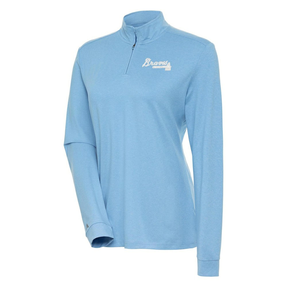 Atlanta Braves Antigua Women's Mentor Quarter-Zip Pullover Top - Light Blue Pullover