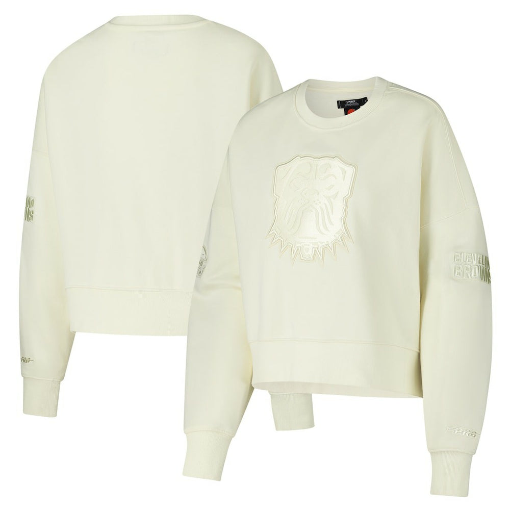 Cleveland Browns Pro Standard Triple Tonal Cropped Fleece Pullover Sweatshirt Cream