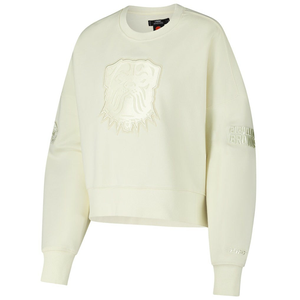Cleveland Browns Pro Standard Triple Tonal Cropped Fleece Pullover Sweatshirt Cream