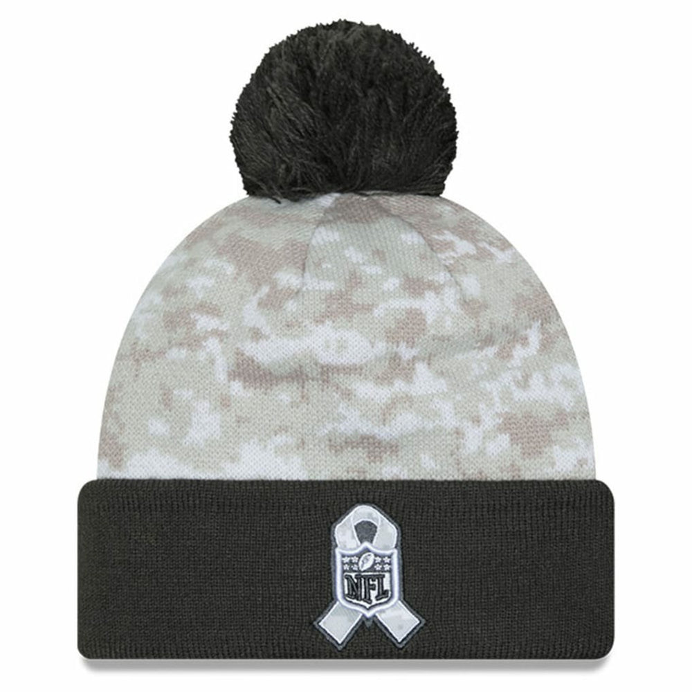 Las Vegas Raiders New Era 2024 Salute To Service Digital Camo Cuffed Knit Hat with Pom White/Graphite