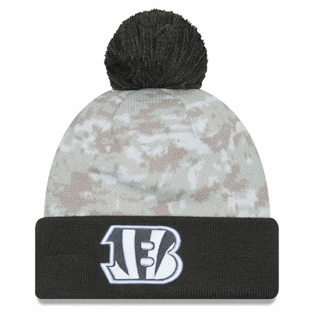 Cincinnati Bengals New Era Youth 2024 Salute To Service Cuffed Pom Knit Hat White/Graphite