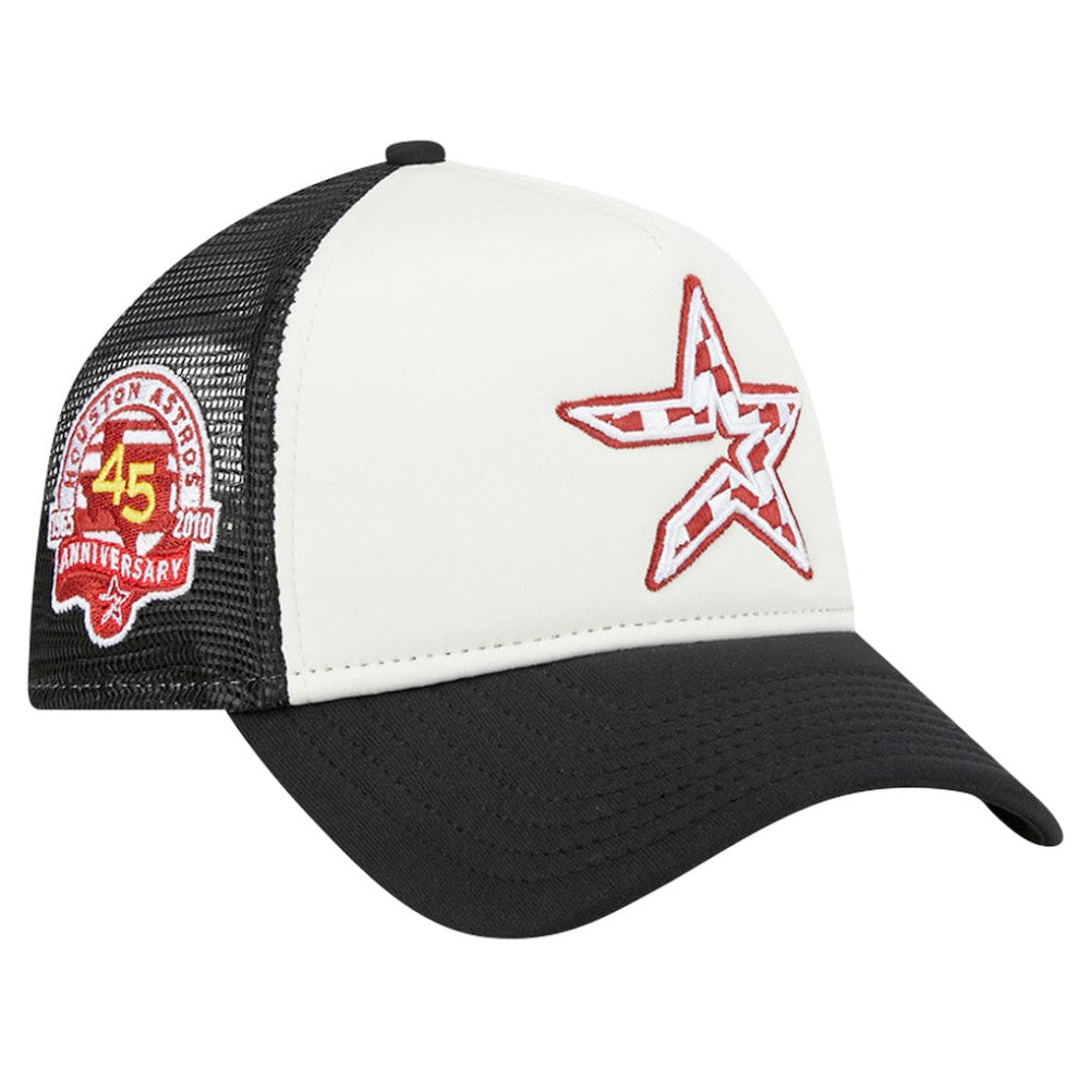 Houston Astros New Era Checkered Flag A-Frame Trucker 9FORTY Adjustable Hat - White/Black Hats