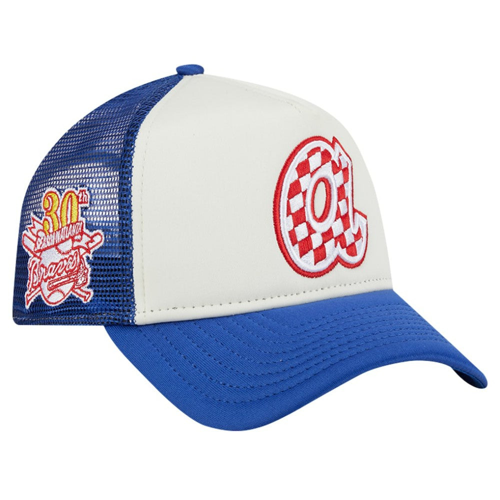 Atlanta Braves New Era Checkered Flag A-Frame Trucker 9FORTY Adjustable Hat - White/Royal Hats