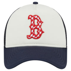 Boston Red Sox New Era Checkered Flag A-Frame Trucker 9FORTY Adjustable Hat - White/Navy Hats