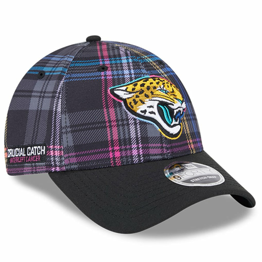 Jacksonville Jaguars New Era 2024 NFL Crucial Catch Plaid 9FORTY Adjustable Hat Black
