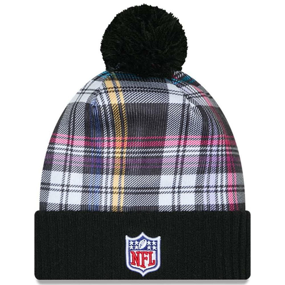 New York Jets New Era Youth 2024 NFL Crucial Catch Plaid Cuffed Pom Knit Hat Black