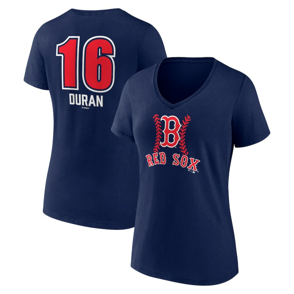 Jarren Duran Boston Red Sox Women's Fastball Player Name & Number V-Neck T-Shirt - Navy T-shirts