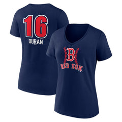 Jarren Duran Boston Red Sox Women's Fastball Player Name & Number V-Neck T-Shirt - Navy T-shirts