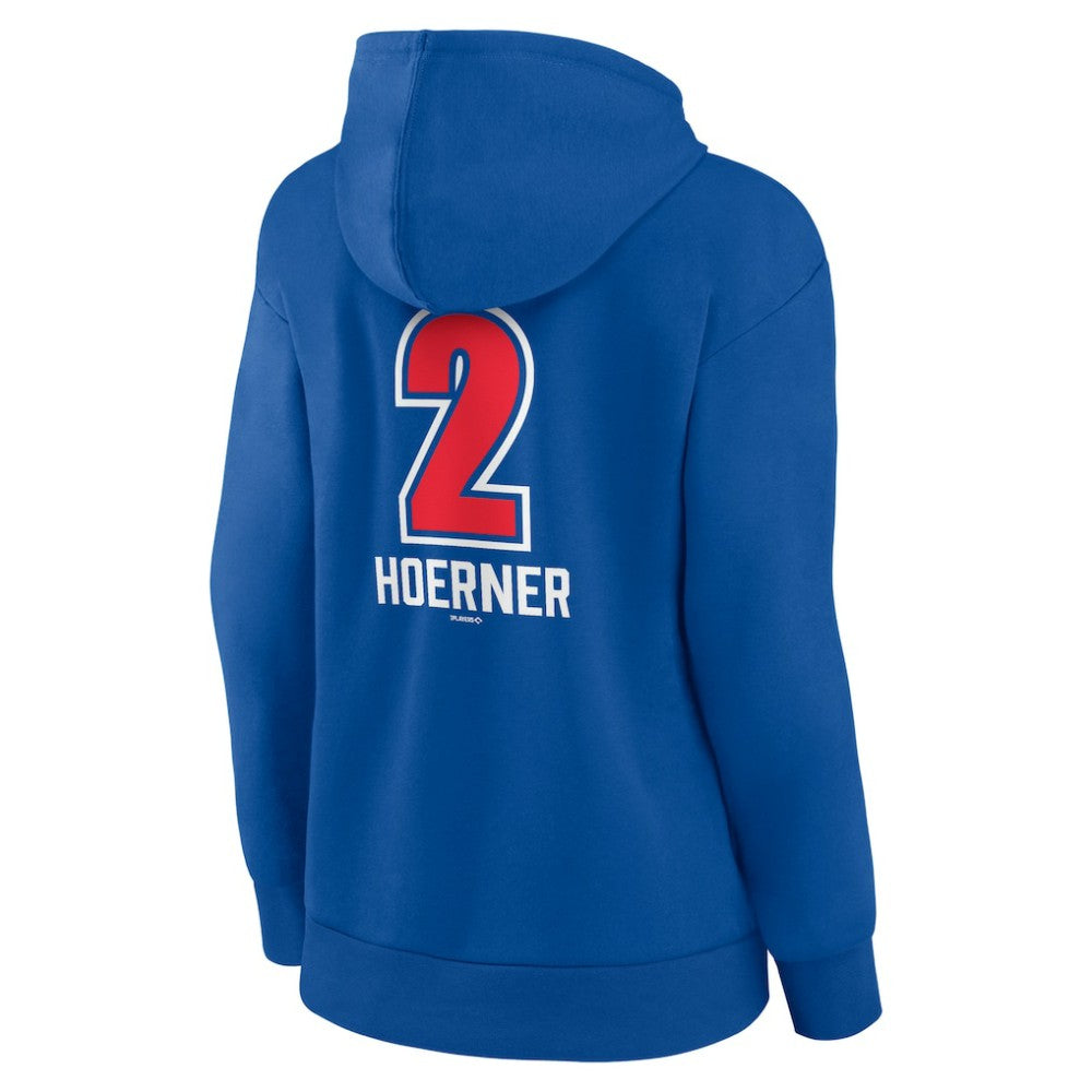 Nico Hoerner Chicago Cubs Women's Fastball Player Name & Number Pullover Hoodie - Royal Hoodies