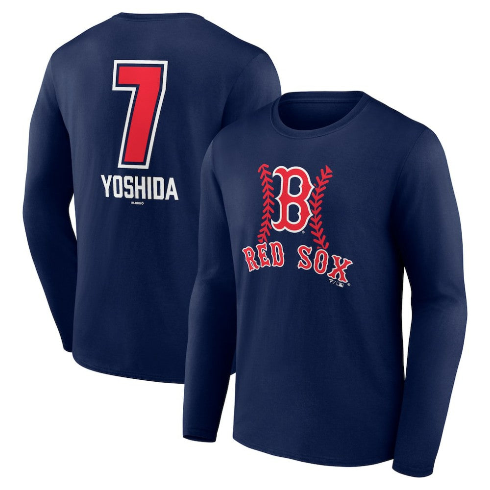 Masataka Yoshida Boston Red Sox Fastball Player Name & Number Long Sleeve T-Shirt - Navy T-shirts