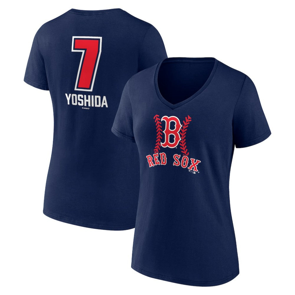 Masataka Yoshida Boston Red Sox Women's Fastball Player Name & Number V-Neck T-Shirt - Navy T-shirts