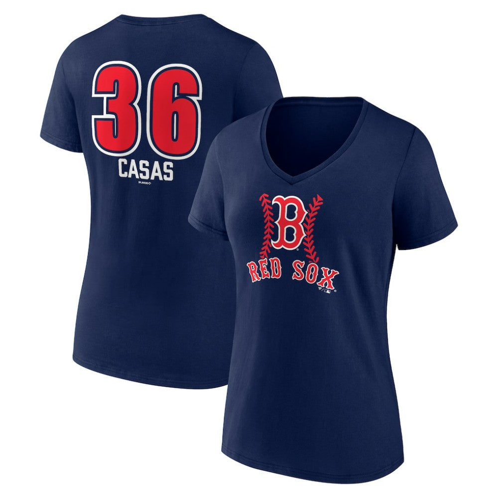 Triston Casas Boston Red Sox Women's Fastball Player Name & Number V-Neck T-Shirt - Navy T-shirts