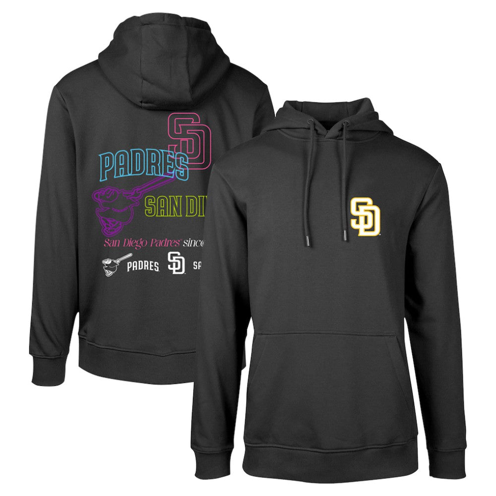 San Diego Padres Levelwear Podium Vintage Pullover Hoodie - Black Hoodies