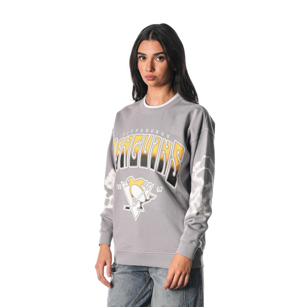 NHL Pittsburgh Penguins The Wild Collective Unisex Tie-Dye Double Collar Pullover Sweatshirt - Gray