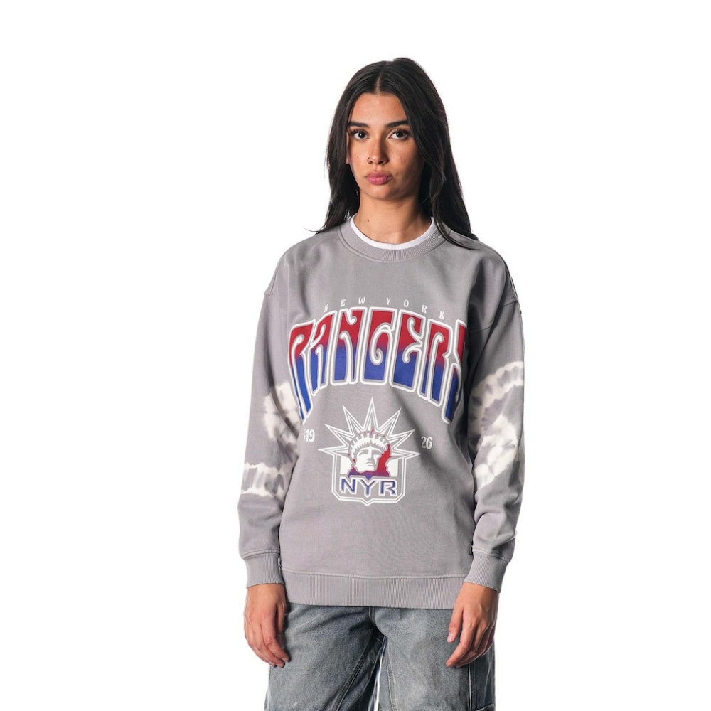 NHL New York Rangers The Wild Collective Unisex Tie-Dye Double Collar Pullover Sweatshirt - Gray