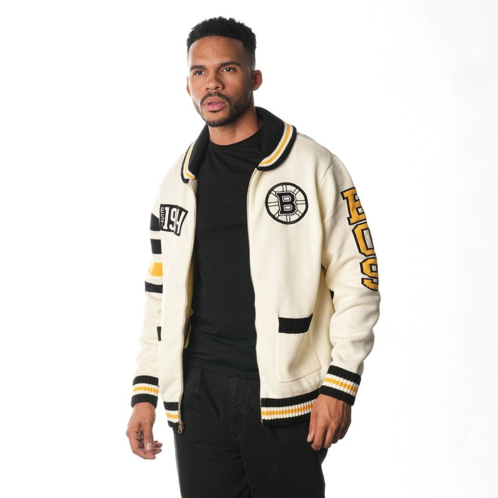 NHL Boston Bruins The Wild Collective Unisex Jacquard Full-Zip Sweater - Cream