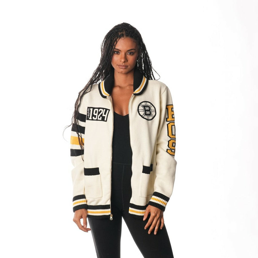 NHL Boston Bruins The Wild Collective Unisex Jacquard Full-Zip Sweater - Cream