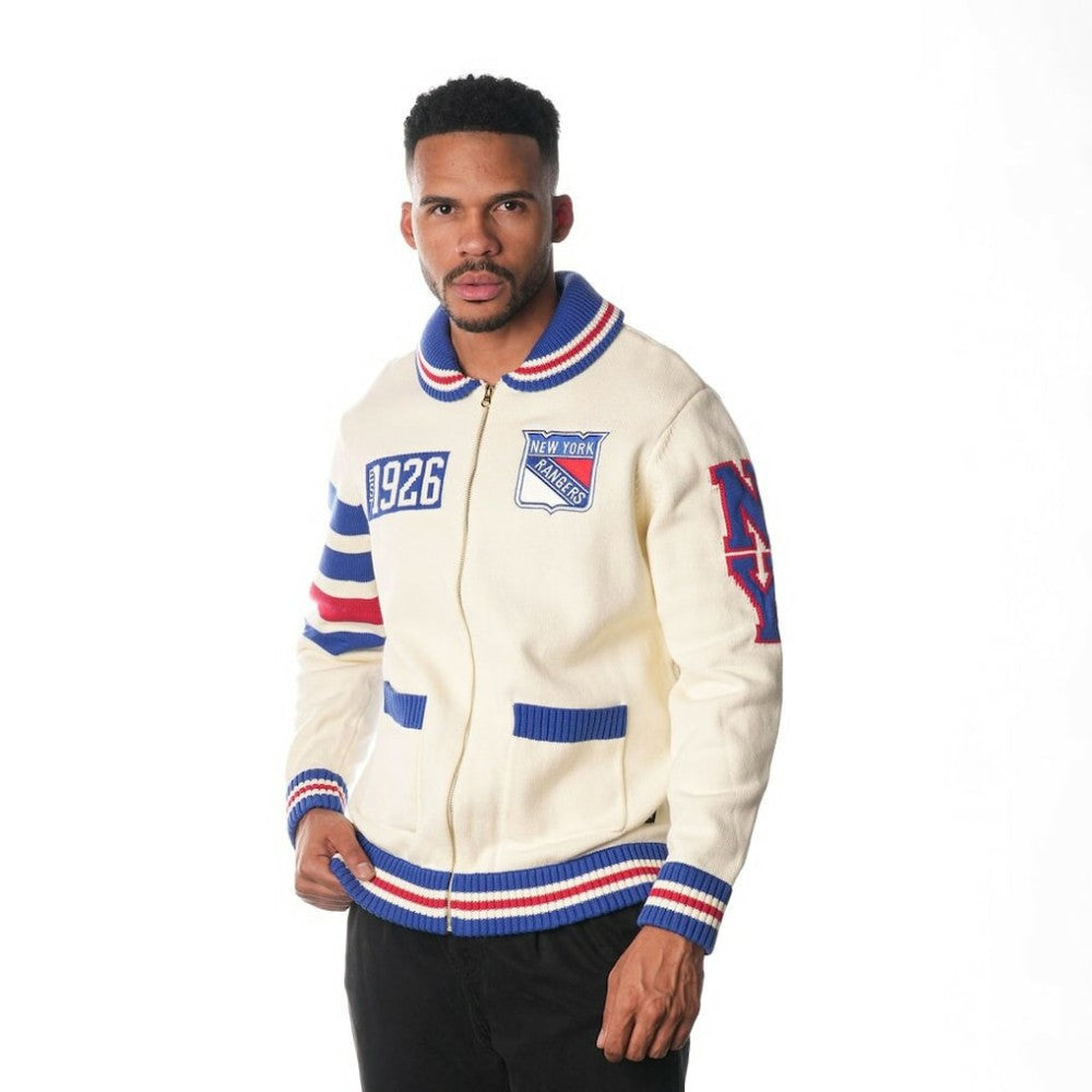 NHL New York Rangers The Wild Collective Unisex Jacquard Full-Zip Sweater - Cream