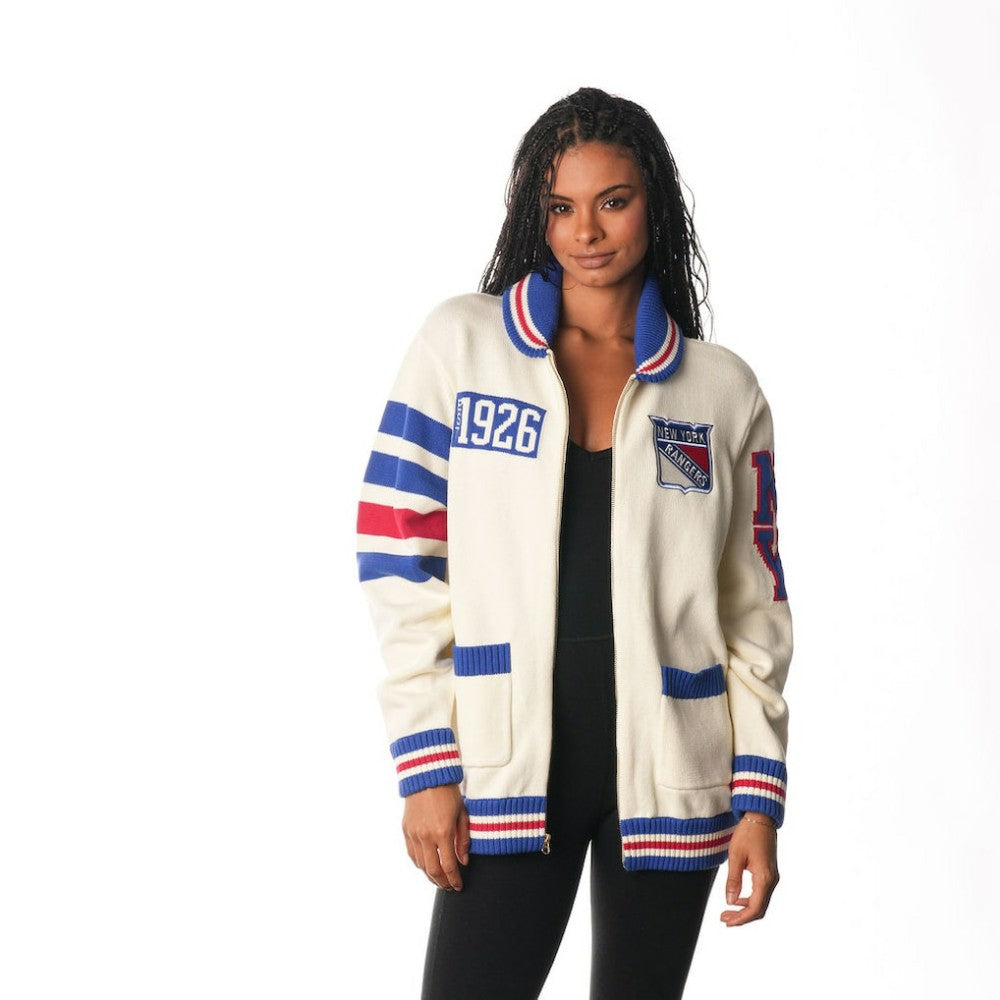 NHL New York Rangers The Wild Collective Unisex Jacquard Full-Zip Sweater - Cream