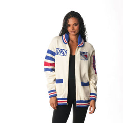 NHL New York Rangers The Wild Collective Unisex Jacquard Full-Zip Sweater - Cream