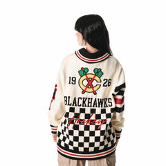 NHL Chicago Blackhawks The Wild Collective Unisex Jacquard Full-Zip Sweater - Cream