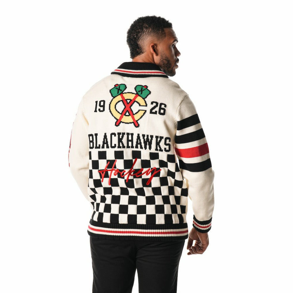NHL Chicago Blackhawks The Wild Collective Unisex Jacquard Full-Zip Sweater - Cream