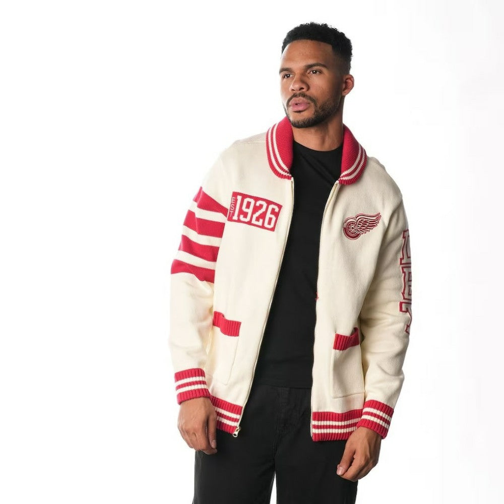 NHL Detroit Red Wings The Wild Collective Unisex Jacquard Full-Zip Sweater - Cream