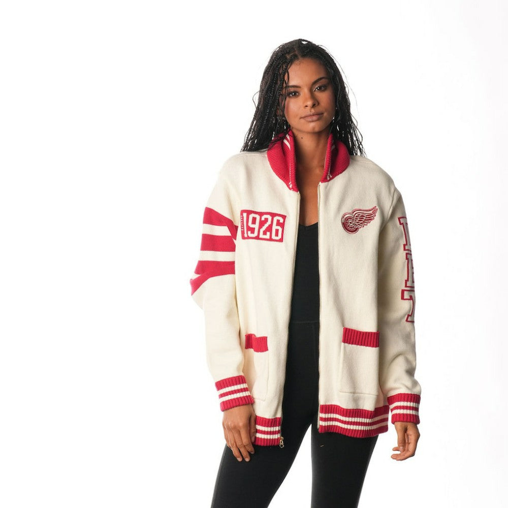 NHL Detroit Red Wings The Wild Collective Unisex Jacquard Full-Zip Sweater - Cream