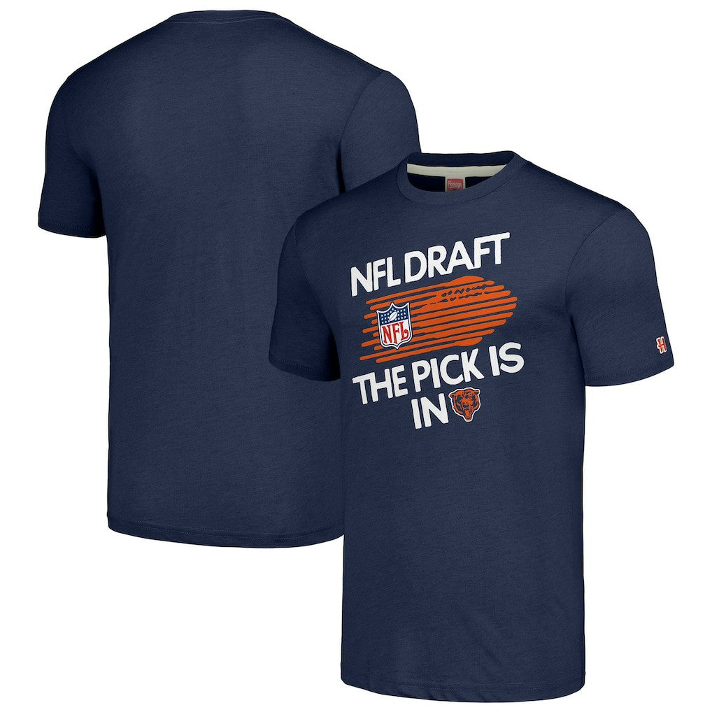 Chicago Bears Homage Unisex 2024 Team Draft Tri-Blend T-Shirt Heather Navy