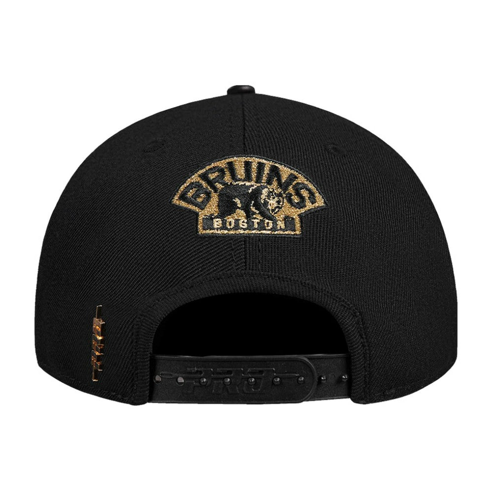 NHL Boston Bruins Pro Standard Metallic Logo Pinch Front Adjustable Hat - Black