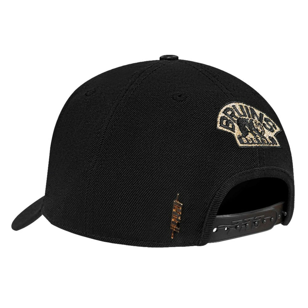 NHL Boston Bruins Pro Standard Metallic Logo Pinch Front Adjustable Hat - Black