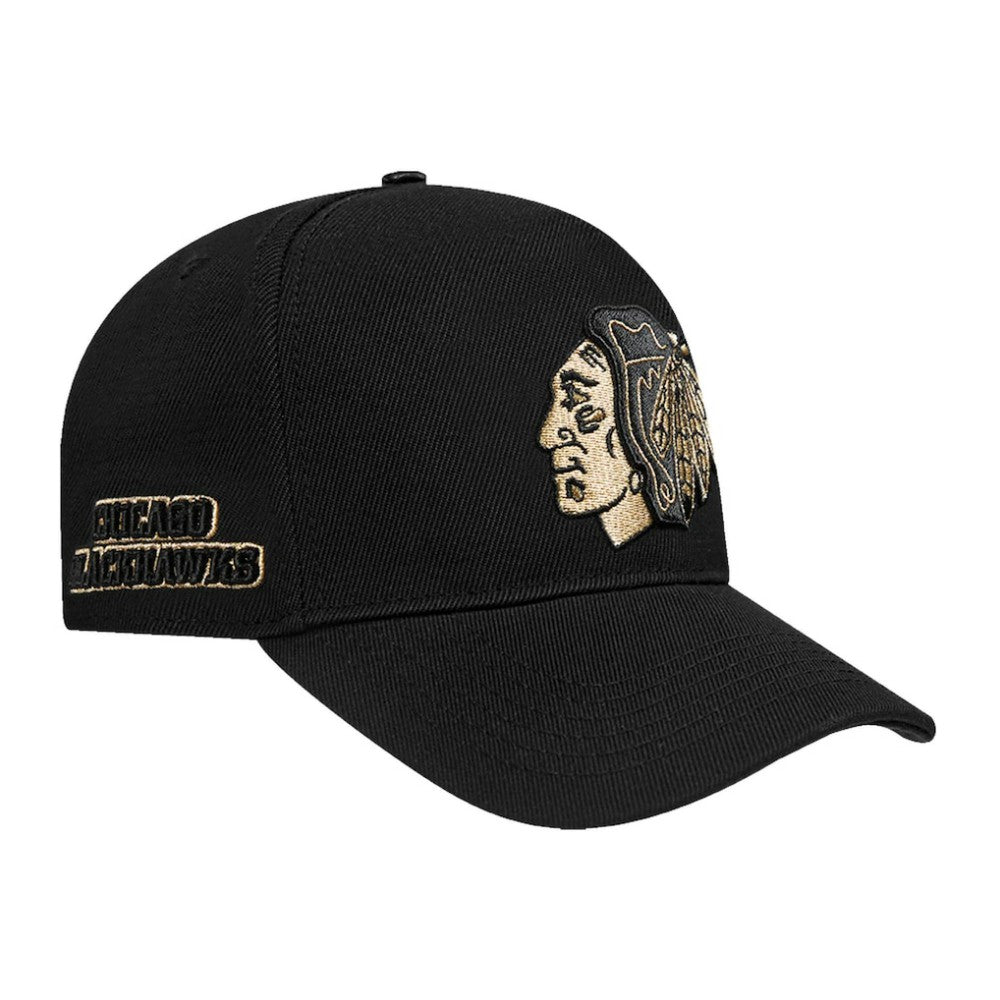 NHL Chicago Blackhawks Pro Standard Metallic Logo Pinch Front Adjustable Hat - Black