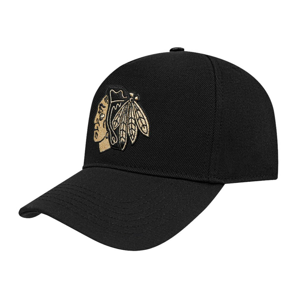 NHL Chicago Blackhawks Pro Standard Metallic Logo Pinch Front Adjustable Hat - Black