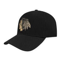 NHL Chicago Blackhawks Pro Standard Metallic Logo Pinch Front Adjustable Hat - Black