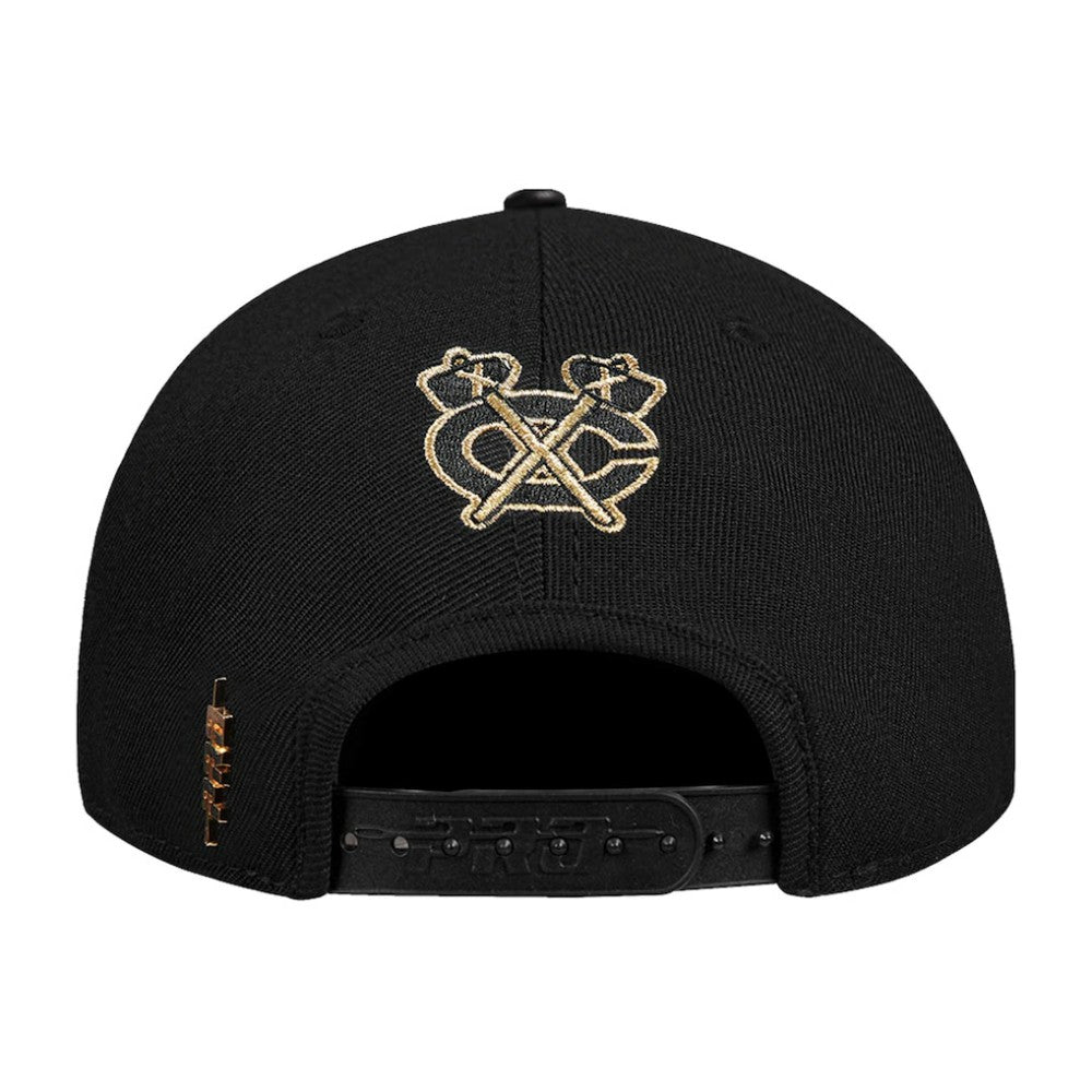 NHL Chicago Blackhawks Pro Standard Metallic Logo Pinch Front Adjustable Hat - Black